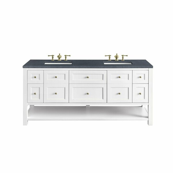 James Martin Vanities Breckenridge 72in Double Vanity, Bright White w/ 3 CM Charcoal Soapstone Top 330-V72-BW-3CSP